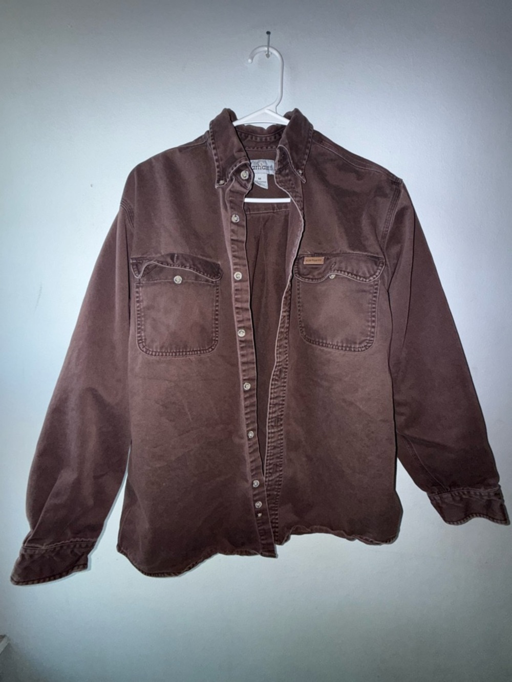 Carhartt brown long-sleeve canvas work shirt -  rugged button-down